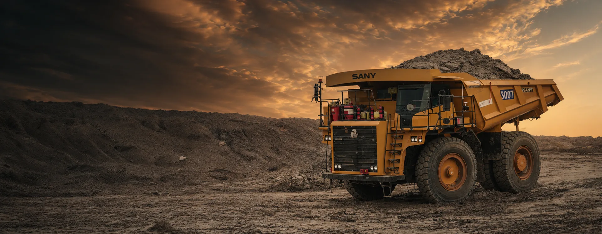 SANY SRT100S hybrid dump truck beroperasi di area tambang